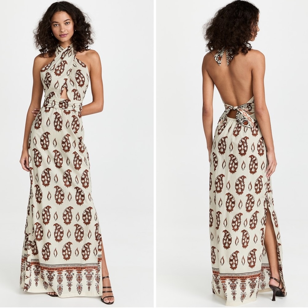Johanna Ortiz Dancing in Sanskrit Cotton Halter Maxi Dress. Size 8